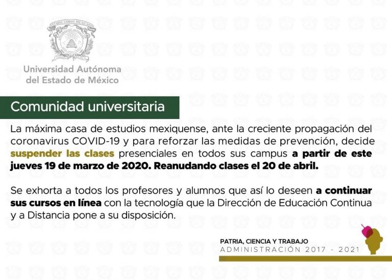 Ajusta UAEM calendario del periodo escolar 2020-A