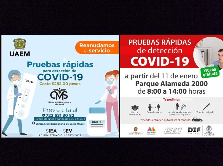 Ante repunte por COVID-19, UAEM y Toluca ofrecen pruebas rápidas