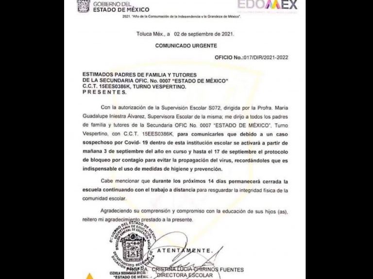 Ante sospecha de COVID-19, cierran escuela en Toluca