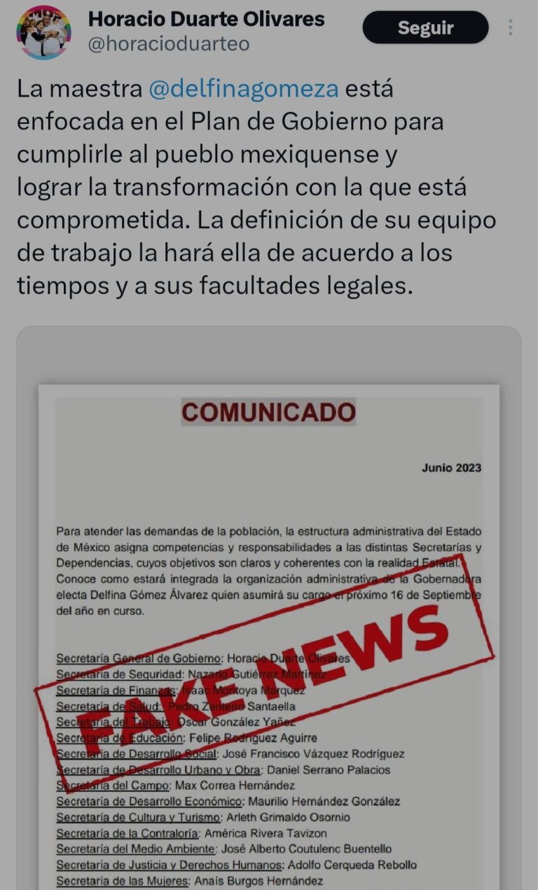 Gabinete filtrado de Delfina en Edoméx, «fake news»: Horacio Duarte