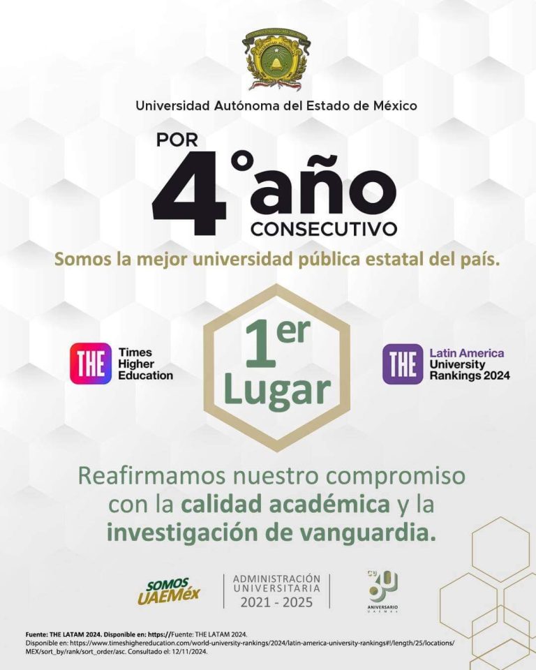 Consolida UAEMéx su lugar como la mejor universidad pública estatal de México