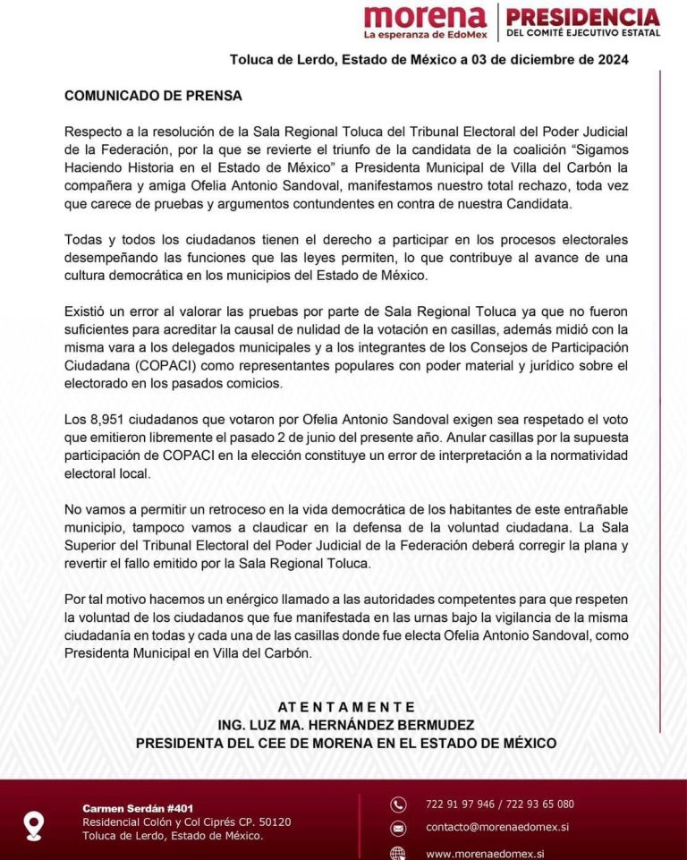 Peleará morena por Villa del Carbón en tribunal