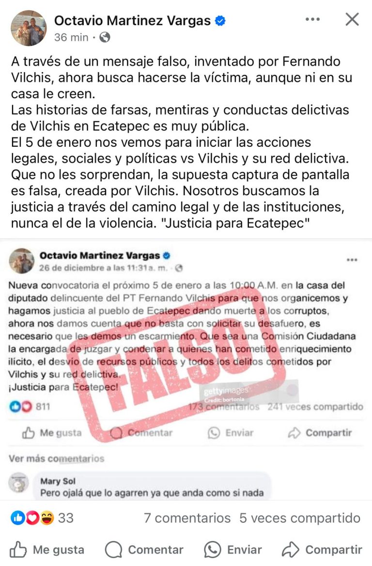 Llamado para “linchar” al exalcalde de #Ecatepec, “fake news”: Martínez Vargas
