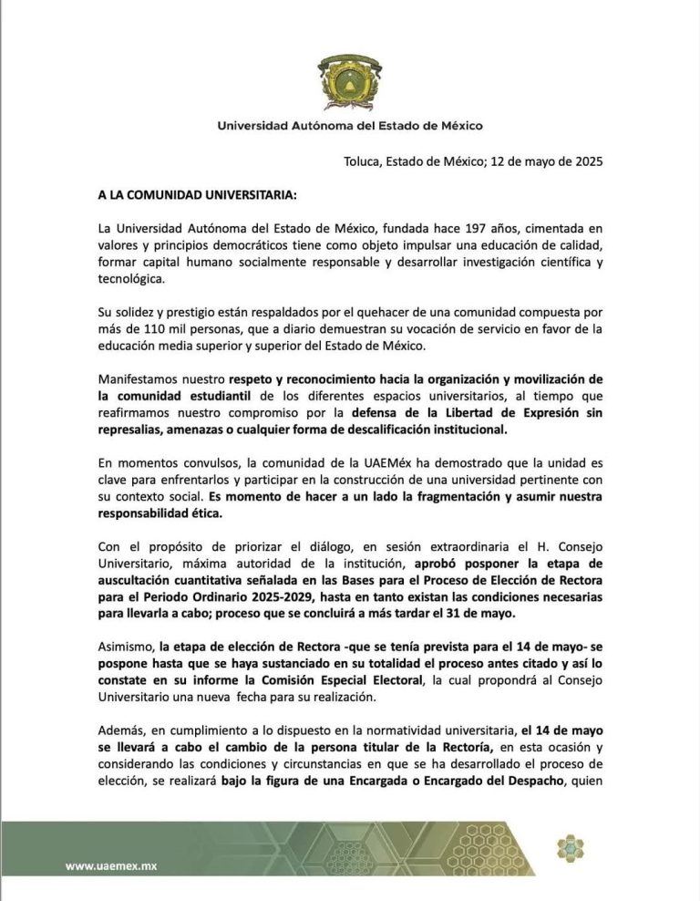 Pospone UAEMéx elección de rectora; habrá interinato