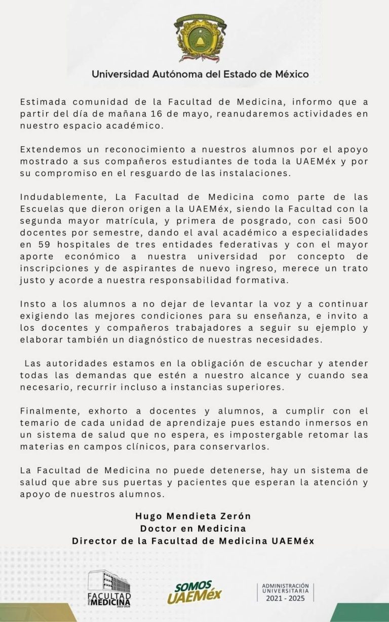 Levantan paro tres facultades de la UAEMéx