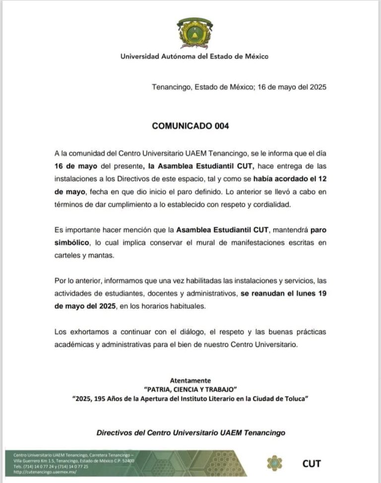 Alzan paro definido del CU Tenancingo UAEMéx