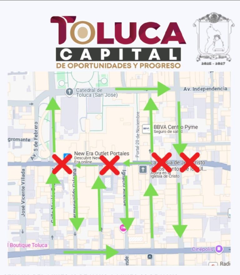 Cierran Av. Hidalgo por instalación de cruces inteligentes en Toluca