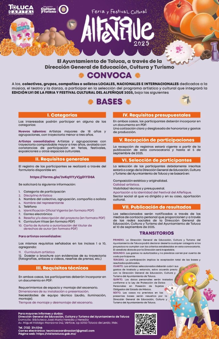 Abren convocatoria para _Feria y Festival Cultural Alfeñique 2025 en Toluca