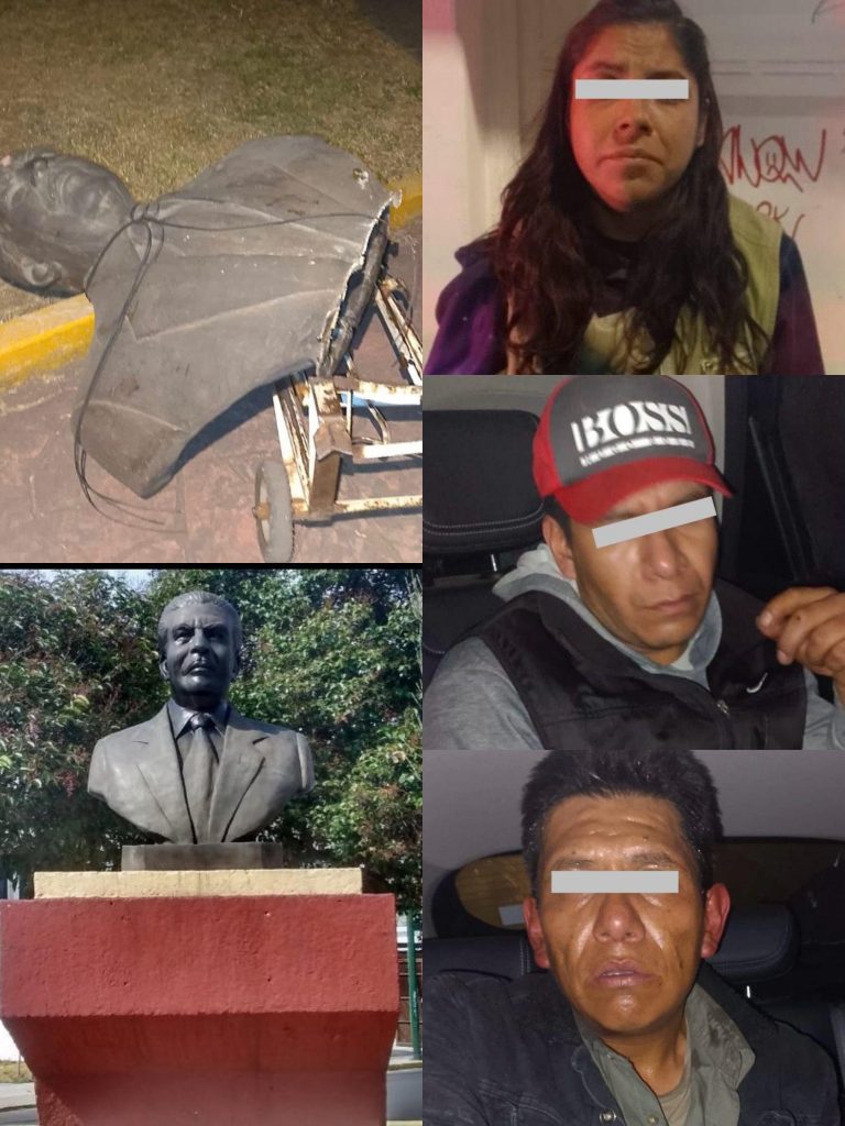 Detiene policía municipal a trío que arrancaba busto en Toluca