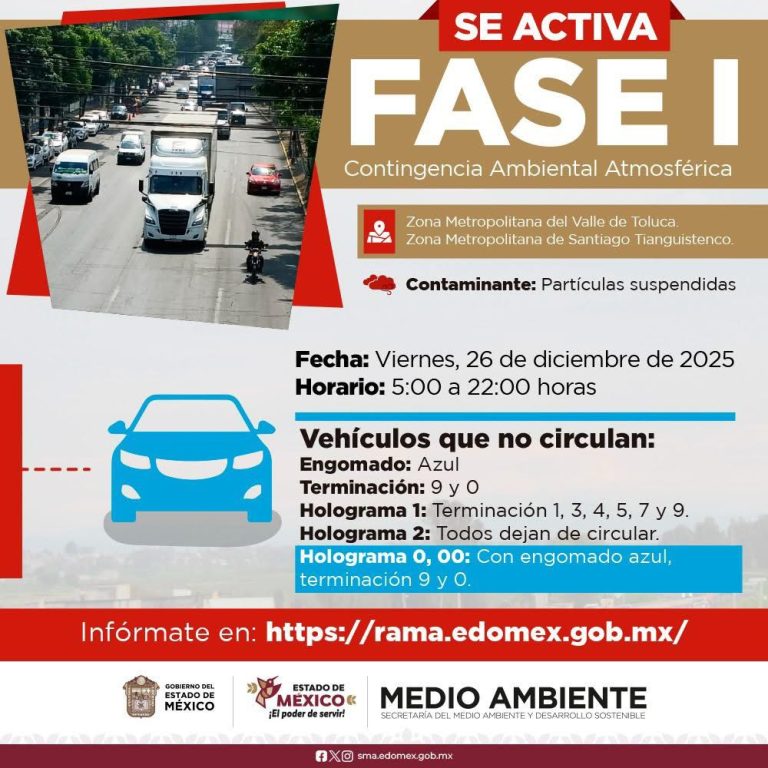 Activan Hoy No Circula en Valle de Toluca.